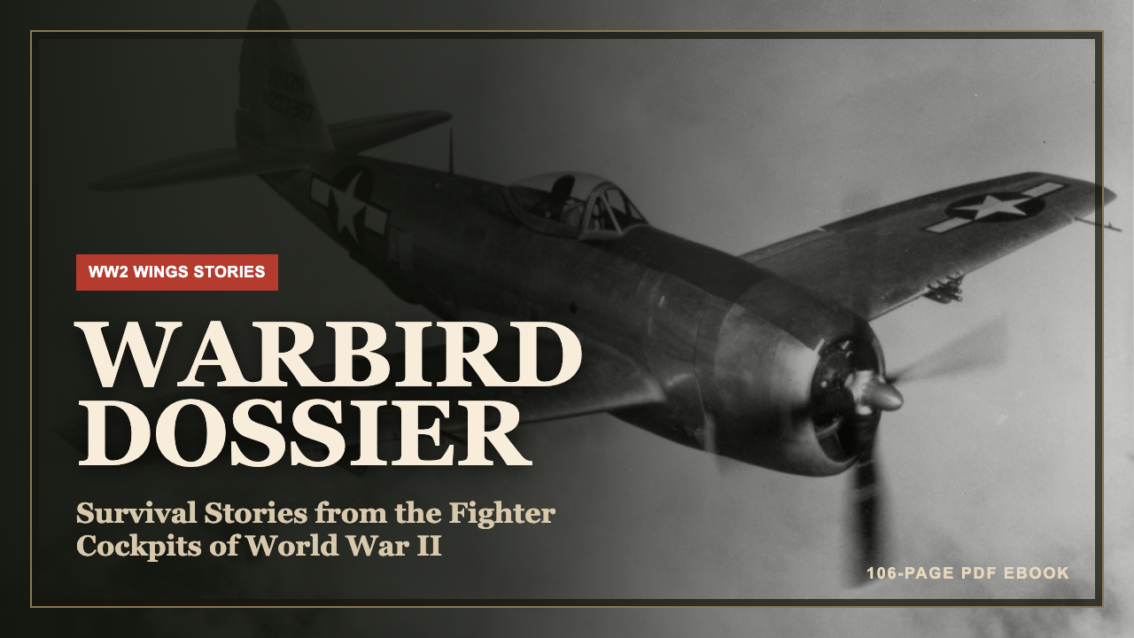 Warbird Dossier ebook cover showing a P-47 Thunderbolt in flight